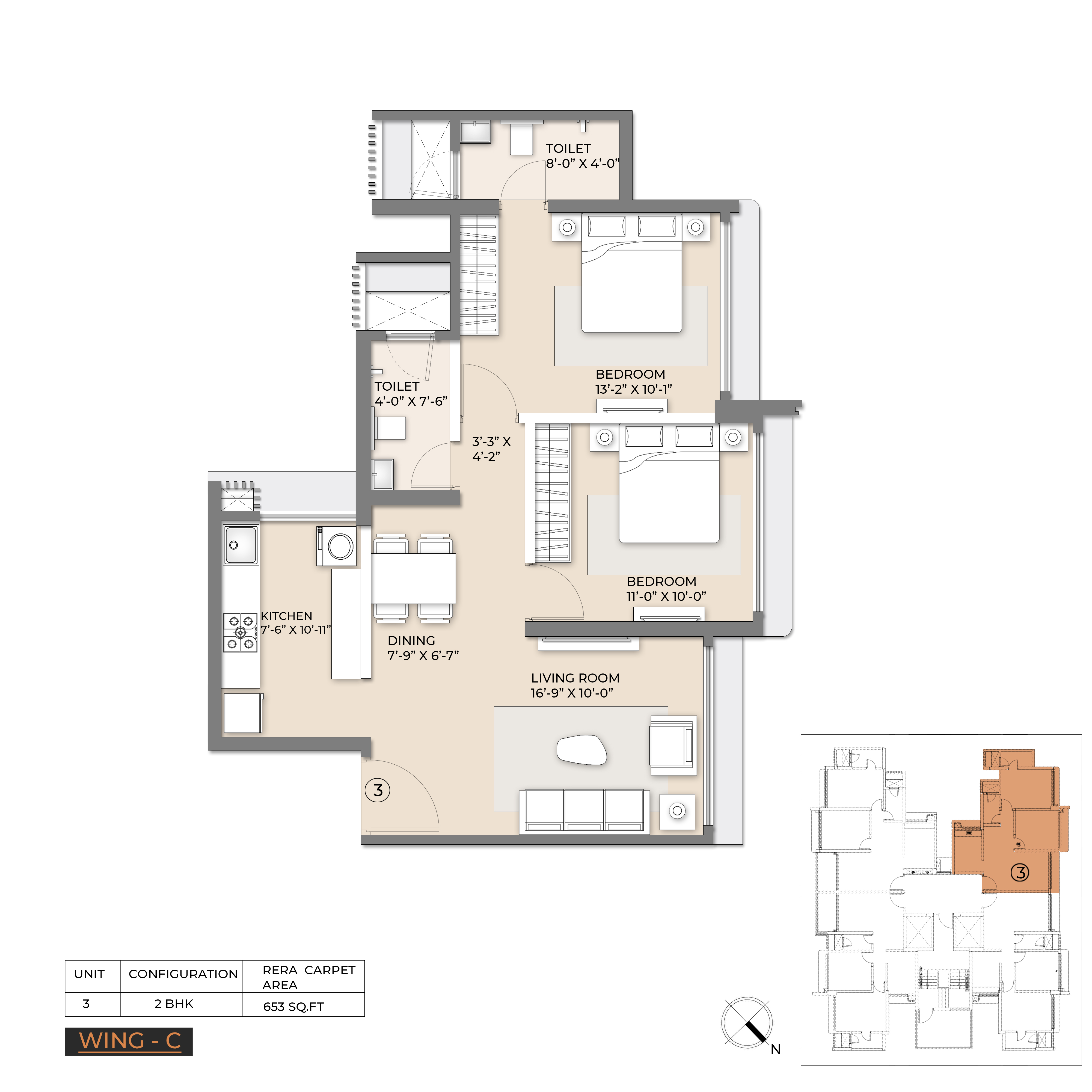 2 BHK Floor Plan